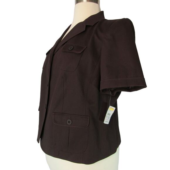 Talbots Petites Career Blazer Blouse Jacket Stretch Brown Short Sleeves 16WP NWT - Picture 5 of 8